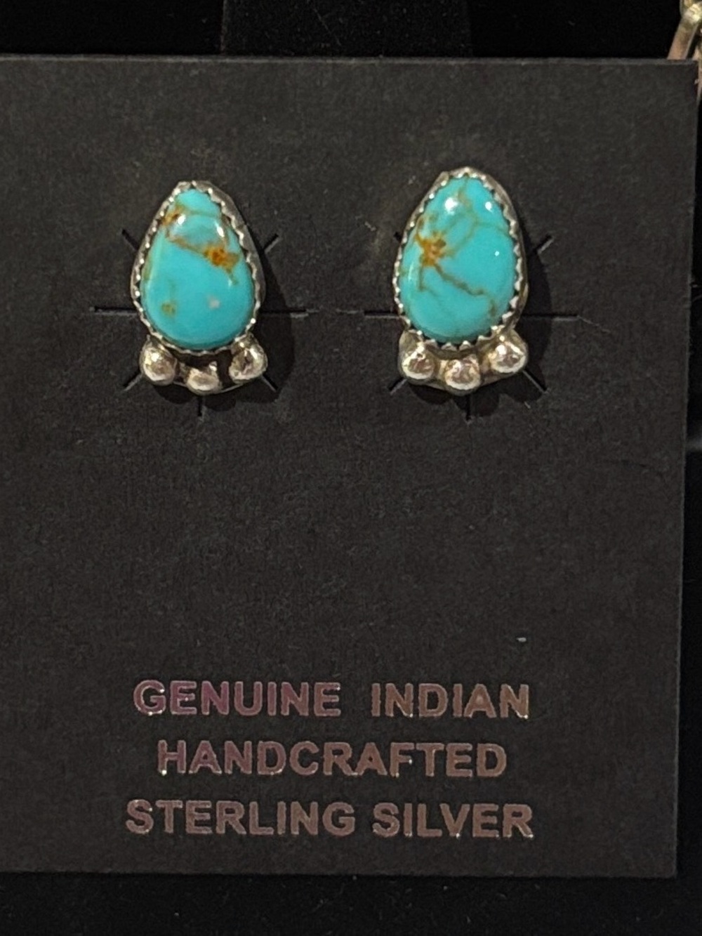 Navajo Kingman Turquoise Sterling Silver Teardrop Earrings by Byron Begay